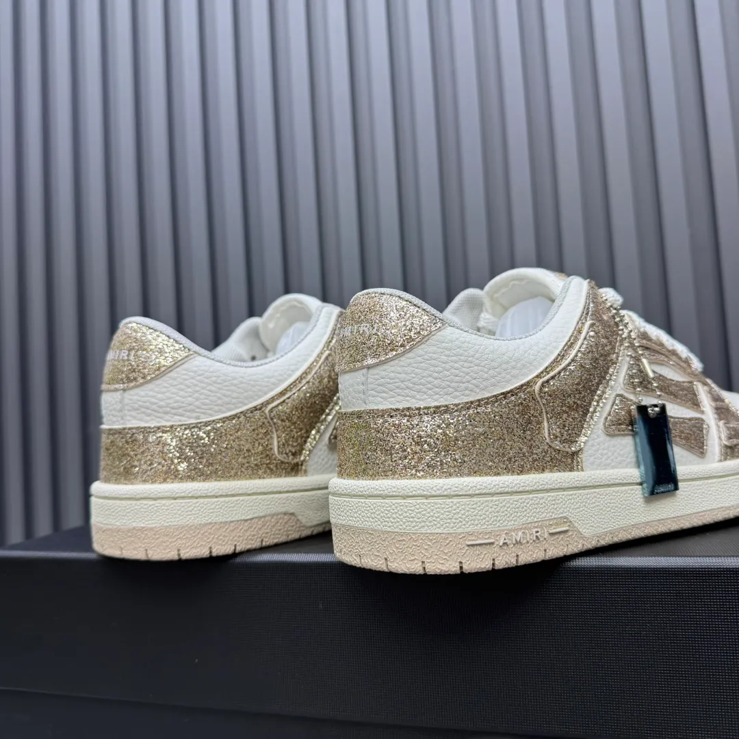Men's men's shoes 💰600 AMIRI high street sneakers with bone sports shoes, toe layer cowhide upper, upper side bones, hand-stitched, good three-dimensional effect, customized metal LOGO, size 38-45 46
